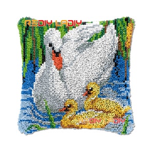 Latch Hook Cushion Duck Family DIY Needlepoint Kits Chunky Acrylic Yarn Arts Crocheting Lofty Pillow Case Hobby & Crafts