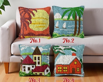 Latch Hook Cushion Kit: Sunset Coast Scene (43x43cm)