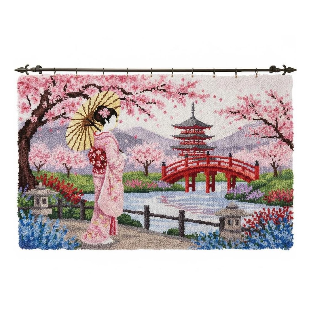 Japanese Latch Rug Japanese Garden Latch Hook Kits DIY Rug Making Kit Pre-printed Canvas ...