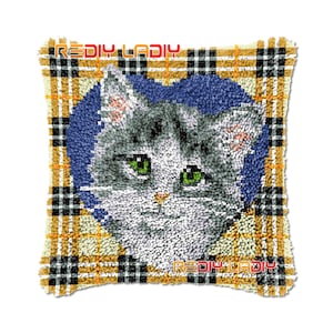 Latch Hook Cushion Kitten DIY Needlepoint Kits Chunky Acrylic Yarn Arts Crocheting Lofty Pillow Case Hobby & Crafts
