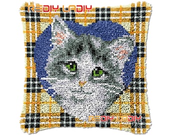 Latch Hook Cushion Kitten DIY Needlepoint Kits Chunky Acrylic Yarn Arts Crocheting Lofty Pillow Case Hobby & Crafts