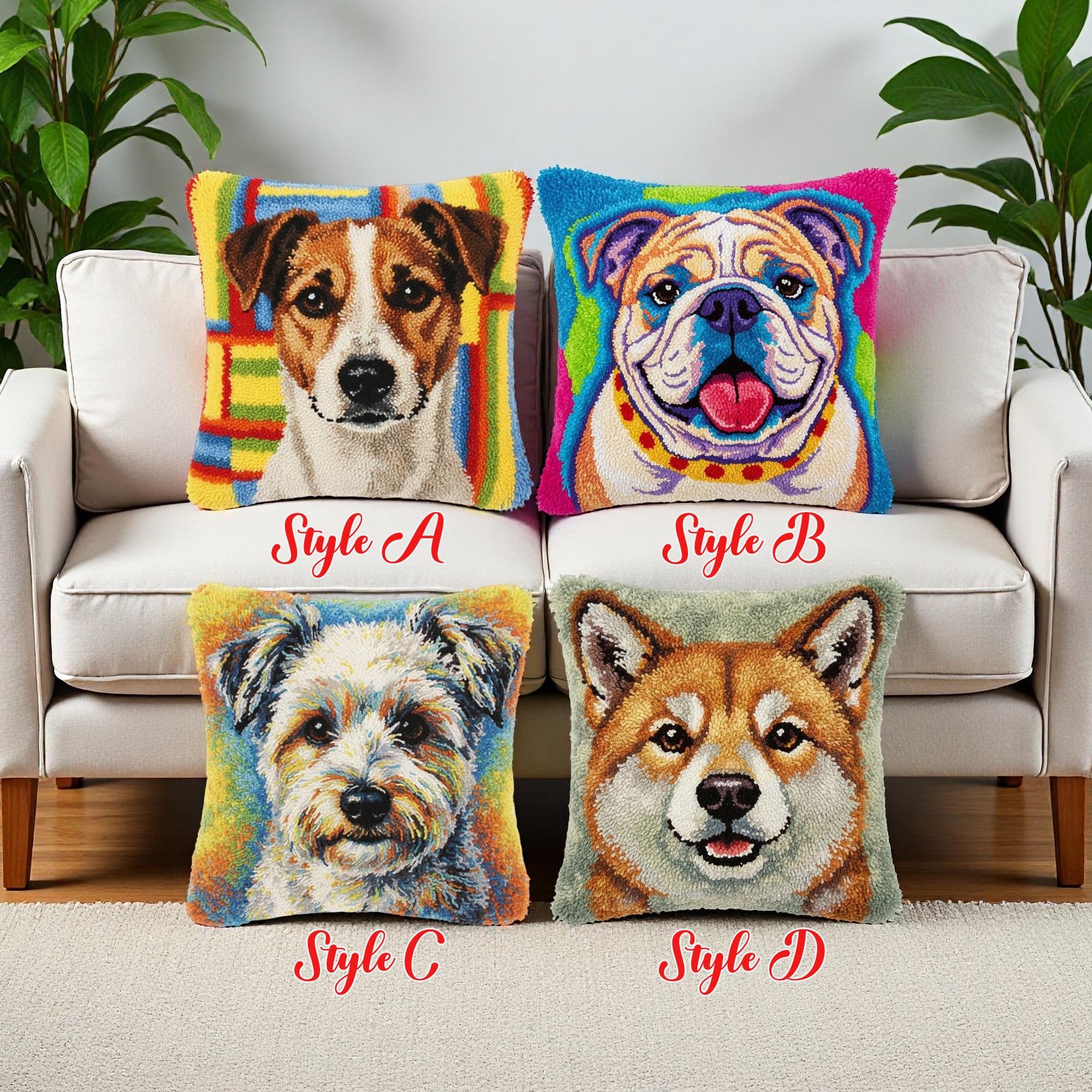 Jack Russell Terrier Latch Hook Kit Colorful Dog Pillow Cover Pop