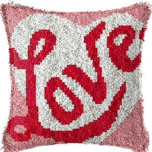 43x43cm Latch Hook Cushion Rainbow with Love Pre-Printed Color Canvas Acrylic Yarn Pillow Case Crochet Cushion Arts & Crafts