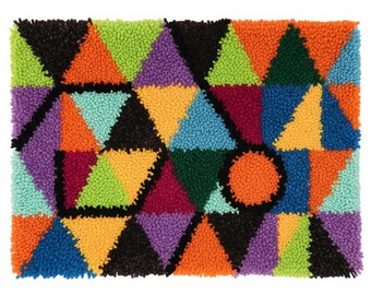 Modern Abstract Latch Hook Kits DIY Rug Making Kit Pre-Printed Canvas 75x55cm