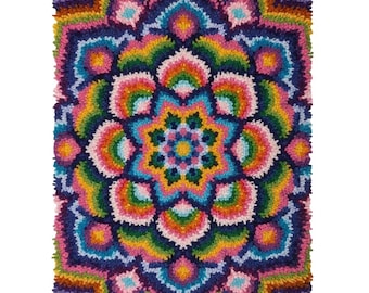 Rainbow Boho Mandala Latch Hook Kits DIY Rug Making Kit Pre-Printed Canvas 55x75cm
