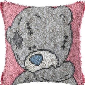 43x43cm Latch Hook Cushion Popcorn Bear Pre-Printed Color Canvas Acrylic Yarn Pillow Case Crochet Cushion Arts & Crafts