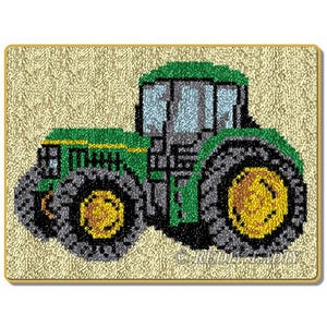 Latch Hook Rug Kits Bus with Tractor Plush Floor Mat Pre-Printed Canvas Non-Skid Rug Backing DIY Handmade Carpet Crafts
