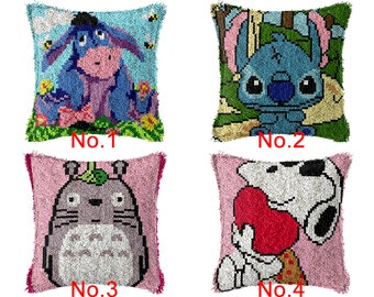 43x43cm Latch Hook Cushion Cartoon Figure Pre-Printed Color Canvas Acrylic Yarn Pillow Case Crochet Cushion Arts & Crafts