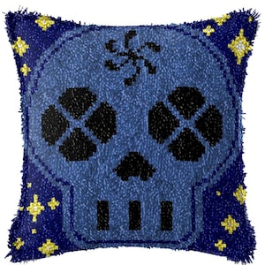43x43cm Latch Hook Cushion Skull with Tai Ji Pre-Printed Canvas Acrylic Yarn Pillow Case Crochet Cushion Hobby & Crafts