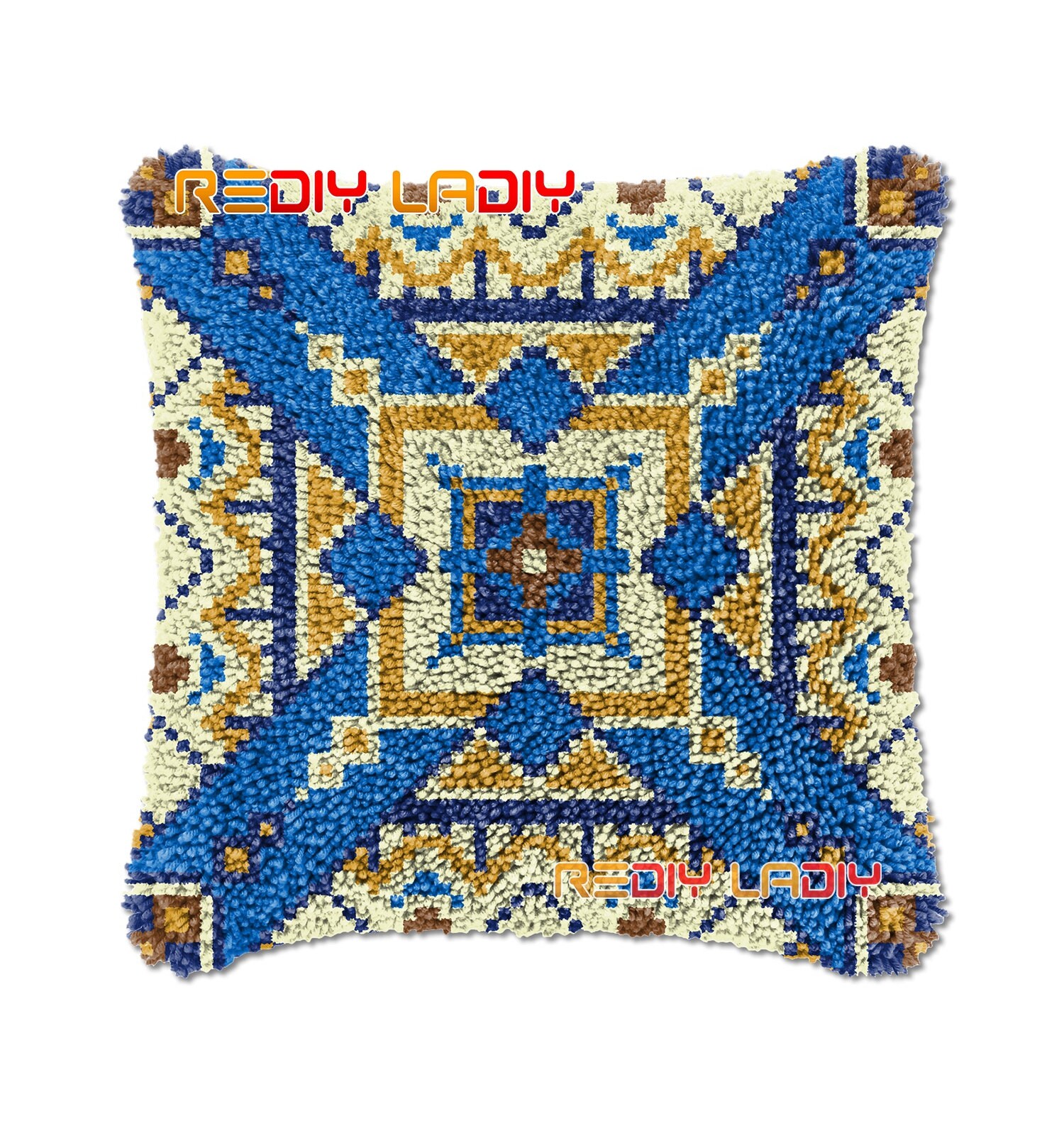 Latch Hook Cushion Blue Geometric DIY Needlepoint Kits Chunky Etsy