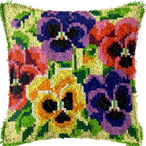 43x43cm Latch Hook Cushion Garden Flowers Pre-Printed Color Canvas Acrylic Yarn Pillow Case Crochet Cushion Arts & Crafts