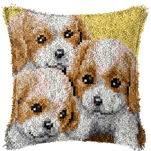 43x43cm Latch Hook Cushion Puppies with Kittens Pre-Printed Color Canvas Acrylic Yarn Pillow Case Crochet Cushion Arts & Crafts
