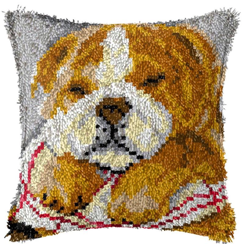 Dachshund Dog Latch Hook Kits Pillow With Printed Canvas Handmade Cushion Crochet Yarn Embroidery Hook And Latch Kit Pillowcase Christmas Decoration 43x43cm(4