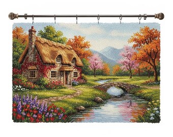 Thatched Cottage Latch Hook Kits DIY Rug Making Kit Pre-Printed Canvas 102x69cm