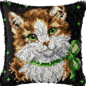 43x43cm Latch Hook Cushion Cat Girl Dog Boy Pre-Printed Color Canvas Acrylic Yarn Pillow Case Crochet Cushion Arts & Crafts