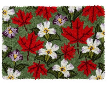 秋の花柄ラッチフックキット DIYラグ作りキット プリントキャンバス 75 x 55 cm