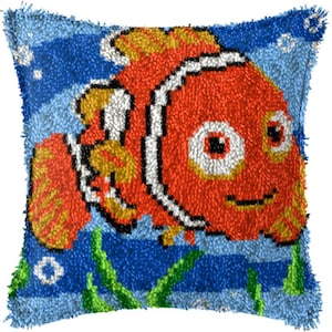 43x43cm Latch Hook Cushion Cartoon Red Fish Pre-Printed Canvas Acrylic Yarn Pillow Case Crochet Cushion Hobby & Crafts