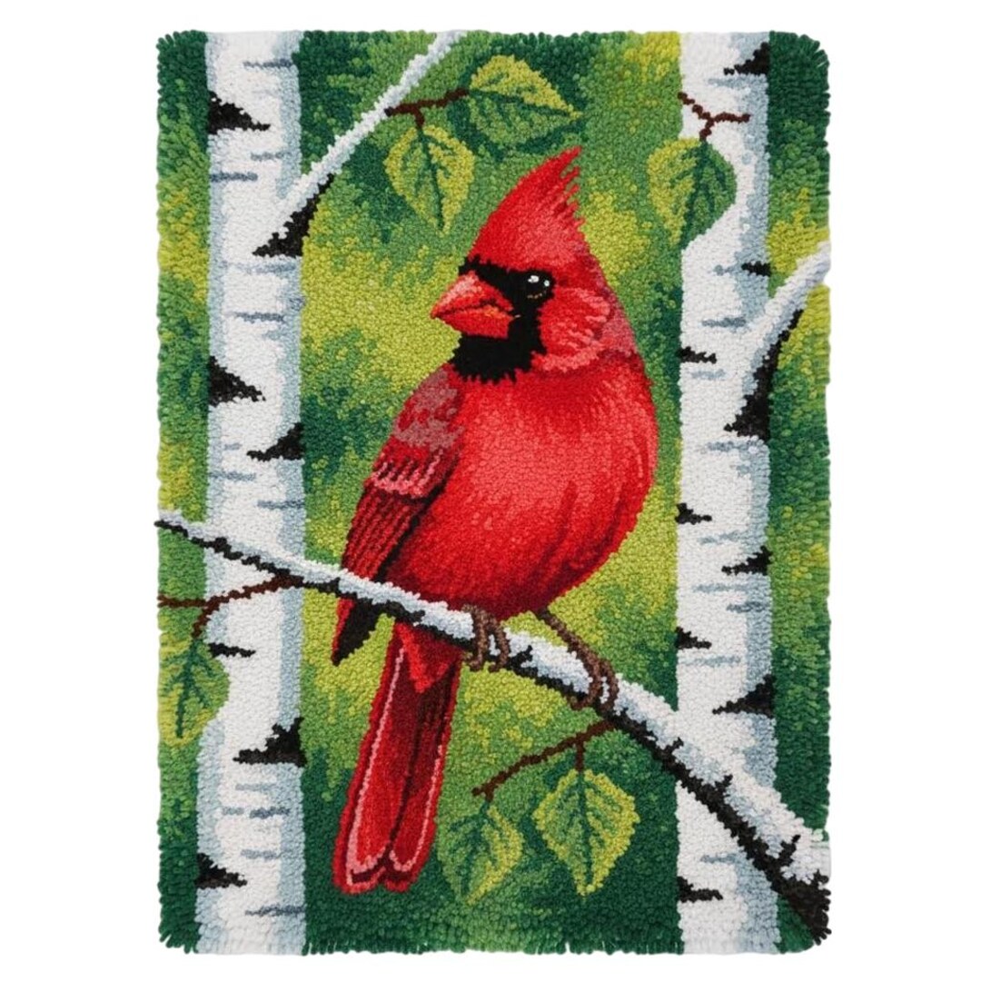 Red Cardinal Latch Hook Kits DIY Rug Making Kit Pre-printed Canvas ...