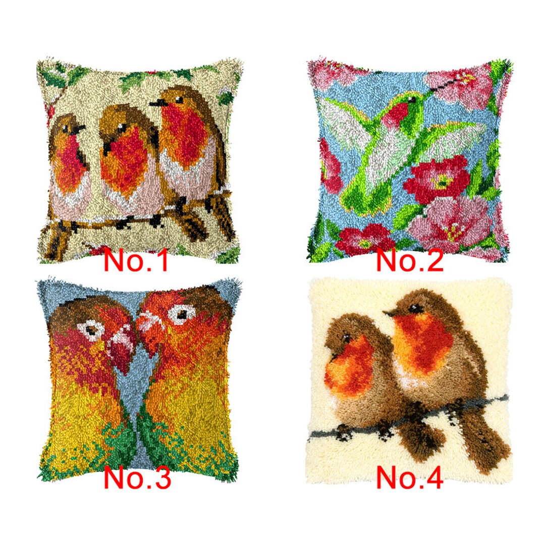 43x43cm Latch Hook Cushion Birds With Love Preprinted Canvas Acrylic