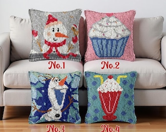 Kit de almohada de muñeco de nieve con gancho de pestillo, lienzo preimpreso (43 x 43 cm)