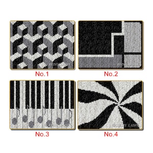 Latch Hook Rug Kits Black White Grey Plush Floor Mat Pre-Printed Canvas Non-Skid Rug Backing DIY Handmade Carpet Crafts