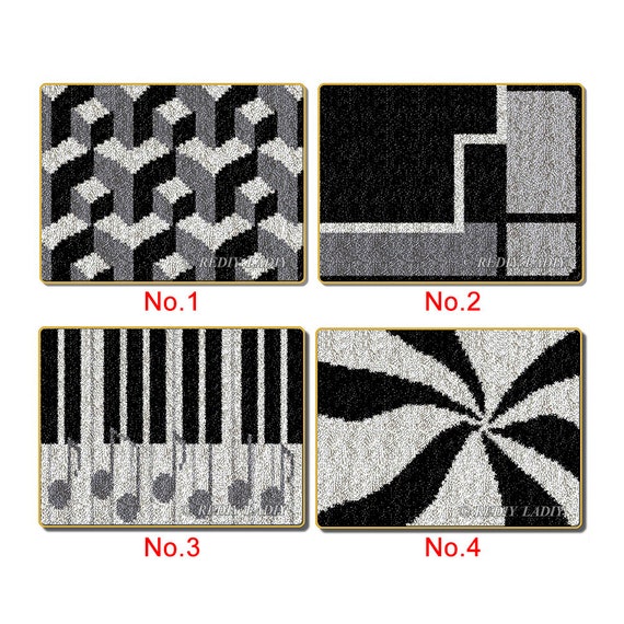 Latch Hook Rug Kits Black White Grey Plush Floor Mat Pre-printed Canvas Non-skid  Rug Backing DIY Handmade Carpet Crafts 