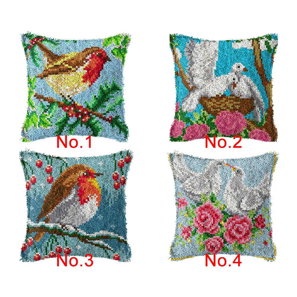 43x43cm Latch Hook Cushion Robin With Pigeon Preprinted Color Etsy UK