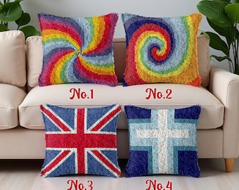 Rainbow Latch Hook Cushion Kit, Pre-Printed Canvas (43x43cm)
