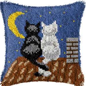 43x43cm Latch Hook Cushion Moon Teddy with Kittens Pre-Printed Canvas Acrylic Yarn Pillow Case Crochet Cushion Hobby & Crafts