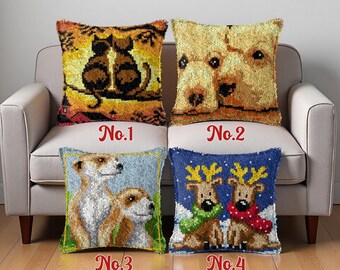 Latch Hook Pillow Kit: Animal Brothers, Pre-Printed Canvas (43x43cm)