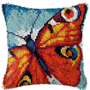 43x43cm Latch Hook Cushion Colorful Butterfly Pre-Printed Canvas Acrylic Yarn Pillow Case Crochet Cushion Hobby & Crafts