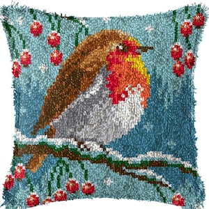 43x43cm Latch Hook Cushion Robin with Pigeon Pre-Printed Color Canvas Acrylic Yarn Pillow Case Crochet Cushion Arts & Crafts