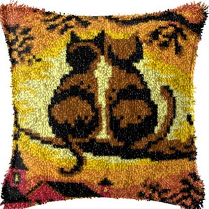 43x43cm Latch Hook Cushion Animal Brothers Pre-Printed Color Canvas Acrylic Yarn Pillow Case Crochet Cushion Arts & Crafts