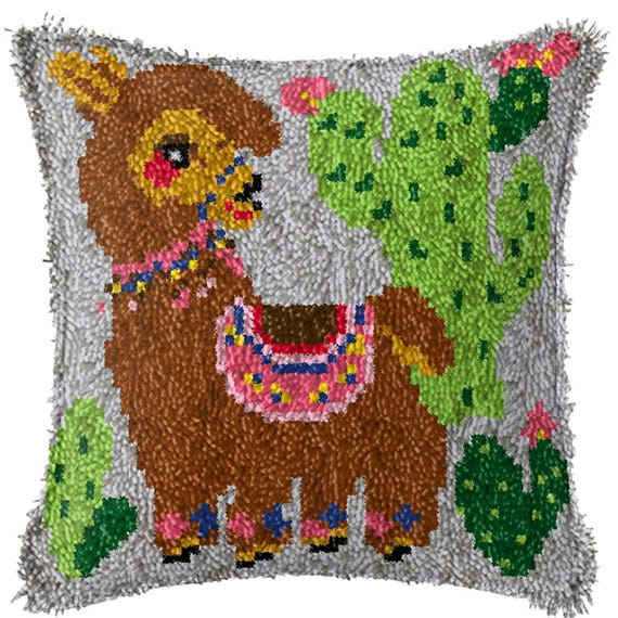 Rose Latch Hook Kit | DIY Crochet Pillow Craft Kit With Pre-Printed Canvas 43x43cm