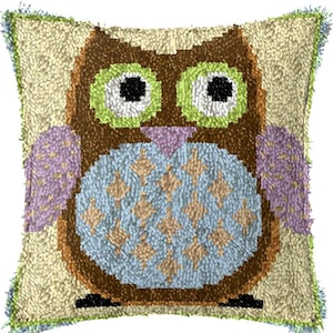 43x43cm Latch Hook Cushion Welcome Owls Pre-Printed Color Canvas Acrylic Yarn Pillow Case Crochet Cushion Arts & Crafts