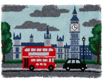 Zestawy do samodzielnego wykonania dywanu z motywem zabytków Londynu, płótno wstępnie zadrukowane, 75 x 55 cm