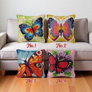 Butterfly Latch Hook Kit: Colorful Pre-Printed Pillow Cover (43x43cm)