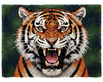 Jungle Tiger-klinkhaaksets DIY-kit voor het maken van tapijten voorbedrukt canvas 102 x 69 cm