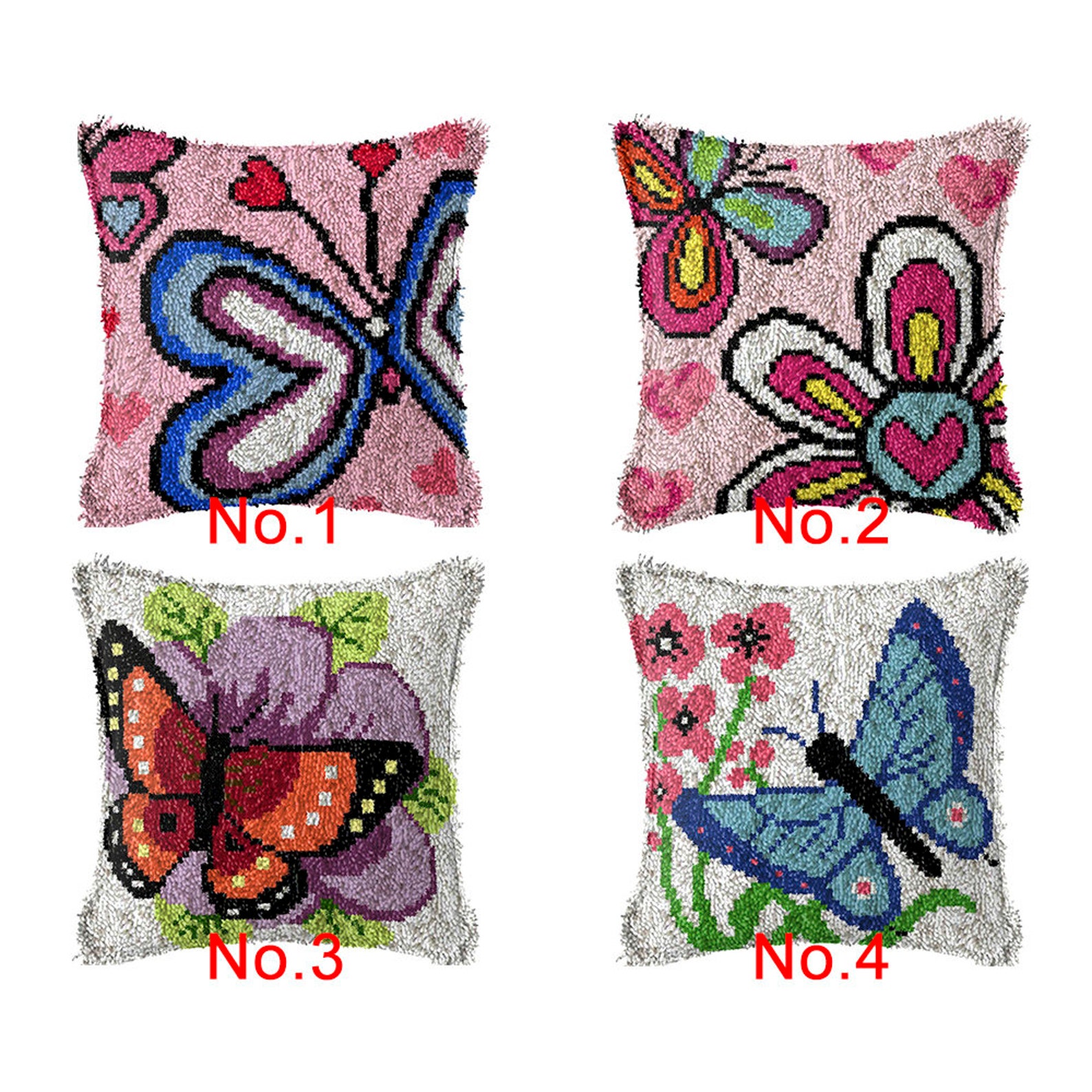 43x43cm Latch Hook Cushion Pink Butterfly Preprinted Color Canvas