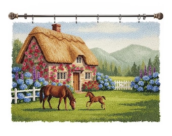 English Farmhouse Latch Hook Kits DIY Rug Making Kit Pre-Printed Canvas 102x69cm