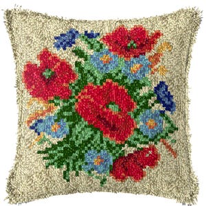 43x43cm Latch Hook Cushion Poppy with Daisy Pre-Printed Color Canvas Acrylic Yarn Pillow Case Crochet Cushion Arts & Crafts