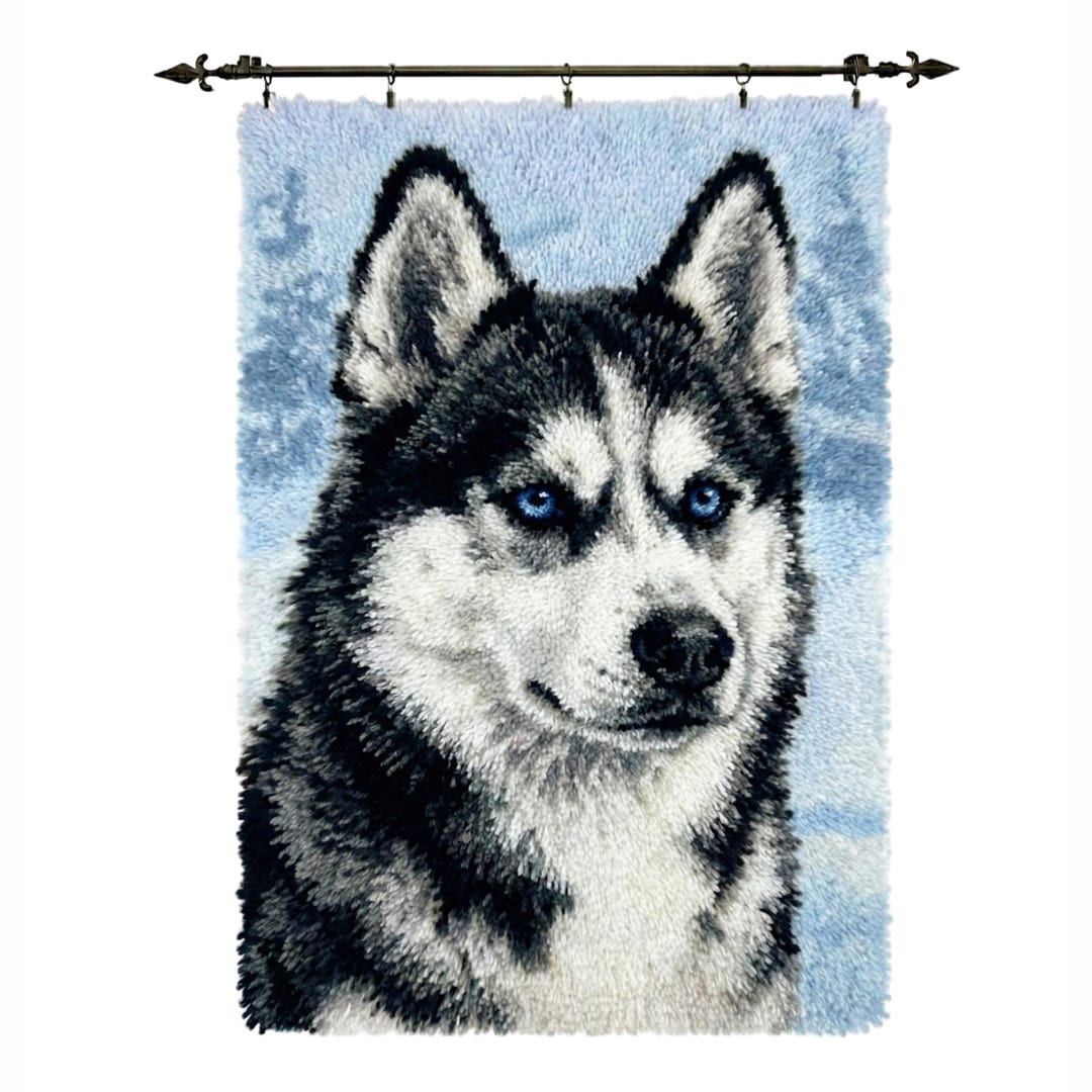 Siberian Husky Dog Latch Hook Rug Kit DIY Yarn Tapestry Wall Hanging ...