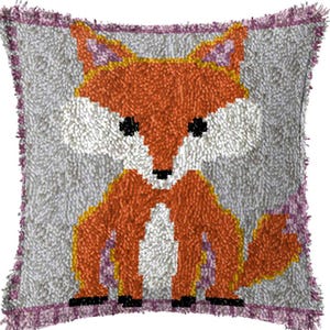 43x43cm Latch Hook Cushion Fox with Owl Pre-Printed Color Canvas Acrylic Yarn Pillow Case Crochet Cushion Arts & Crafts