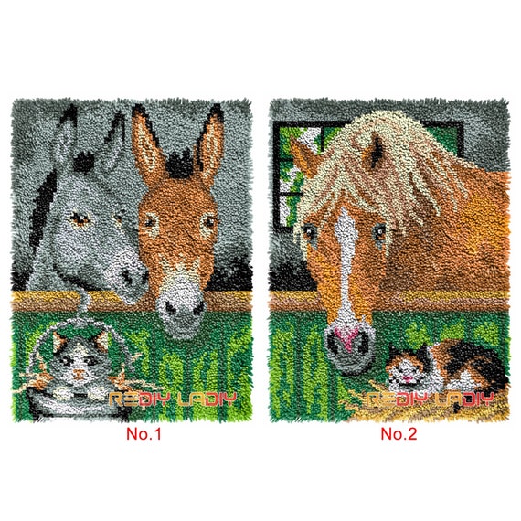 Popular DIY Latch Hook Rug Kits Animal Pillow Case Making for Kids  Beginners - Horse 