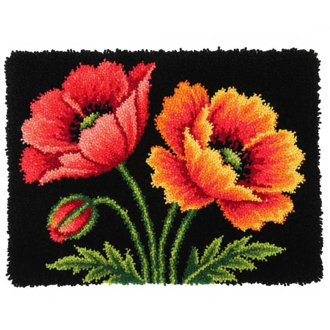 Vibrant Poppy Bouquet Latch Hook Kits DIY Rug Making Kit Pre-printed ...