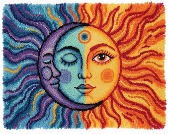 Mystical Sun Moon Latch Hook Kits DIY Rug Making Kit Pre-Printed Canvas 75x55cm