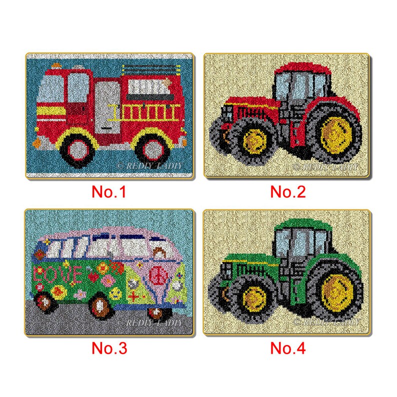 Latch Hook Rug Kits Bus with Tractor Plush Floor Mat Etsy