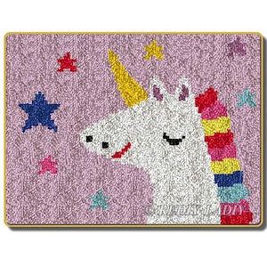 Knüpfteppich Kits Cartoon Einhorn Plüsch Bodenmatte Vorbedruckte Leinwand rutschfester Teppich Rücken DIY handgemachter Teppich Handwerk