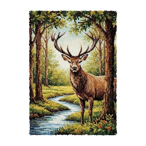 Majestic Stag Latch Hook Kits DIY Matttillverkningssats Förtryckt Canvas 69 x 102 cm