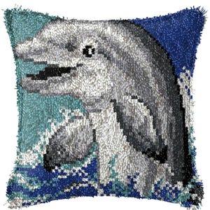 43x43cm Latch Hook Cushion Dolphins with Swans Pre-Printed Canvas Acrylic Yarn Pillow Case Crochet Cushion Hobby & Crafts